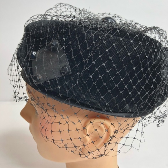 Vintage Retro Jane Morgan Hat Velvet Netting - Picture 6 of 10